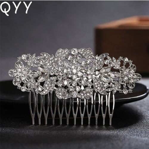 QYY Classic Wedding Hair Accessories Crystal Flowers Hair Pins for Bride Rhinestone Bridal Hair Jewelry Headpieces