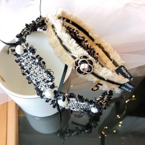 Fairy black White Classic Camellia Flower Pearl Hairband Bride Wedding Headdress Party Dress Headband Travel Hair Accessories