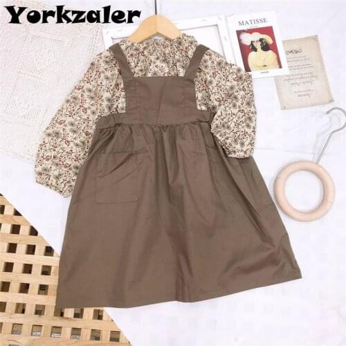 2020 Girls Fall Clothes Set Long Sleeve Floral Blouse Shirt and Sundress 2 Piece Children Clothing Set Fashion Outfits Drop Ship