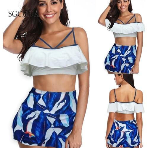 New Sexy Ruffled Bikini Set Women With Skirt High Waist Two Piece Print Swimsuit 2020 Girl Beach Bathing Suit Push Up Swimwear