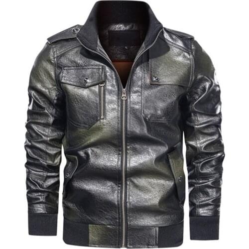 Fad New Brand Leather Jacket Men Casual Motorcycle Leather Jackets Stand Collar Multi Pocket Male PU Coat Oversize 5XL