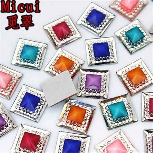 Micui 100pcs 12mm Square Resin Flatback Stone Beads Flatback Resin Rhinestone For DIY Clothes Dress Decorations ZZ740
