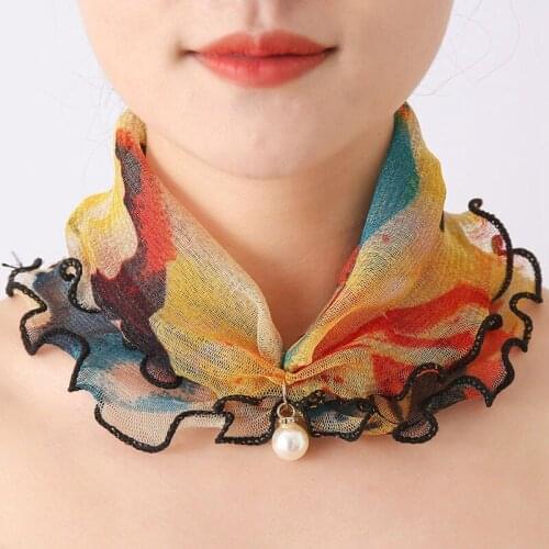 Fashion Lace Variety Scarf Necklace Creative Fake Pearl Pendant Scarf Chiffon Loop Scarf for Women Clothing Accessories