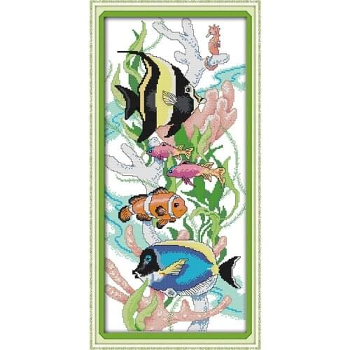 Everlasting Love Tropical Fish (3) Chinese Cross Stitch Kits Ecological Cotton Printed 14 11CT DIY Christmas Wedding Decoration