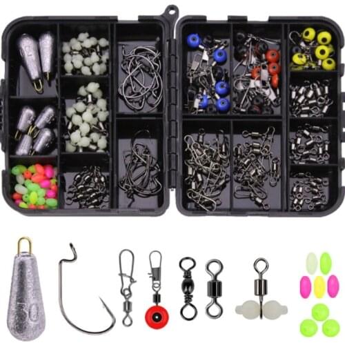 177 pieces of sea fishing rock fishing set box fishing accessory kit with fishing tackle box rotating jig float stop hook beads