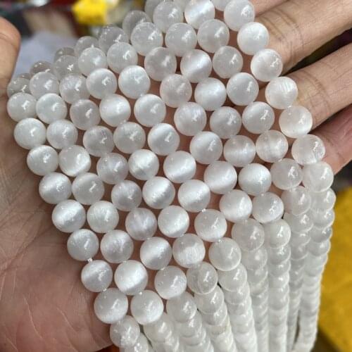 7A natural stone Selenite natural cats eye white moonstone loose beads transparent gypsum stone round beads