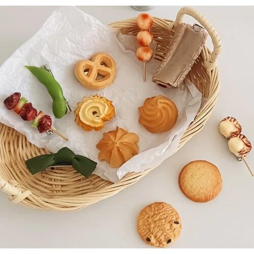 New Women Girls Cute Simulation Cookies Meat Hairpins Novelty Hair Decorate Barrettes Funny Hair Clips Fashion Hair Accessories