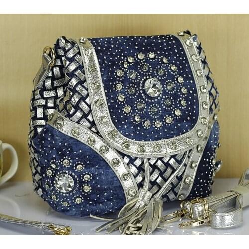 New Design Brand Elegant Rhinestone Fashion Women Shoulder Bag Jeans Casual Ladies Denim handbags female tote bags mochila
