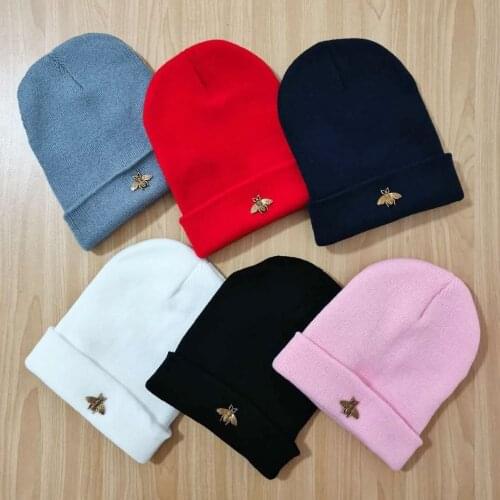 Wholesale Bee Knitting Beanie Hat Woolen Winter Autumn Warm knitted hats Cotton Unisex Men Women Couple Adult Casual Cap