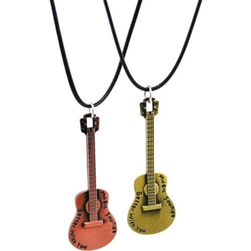 Original Novelty Cute Girls Retro Guitar Choker Necklace Women Leather Chain Vintage Bar Rock Cale Pendant Necklace Jewelry Gift