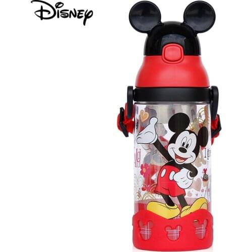 Disney Minnie Mickey Mouse Cups Cartoon Plastic Solid Feeding Student Convenient Outdoor Child Sports Bottle With Straw 500ML