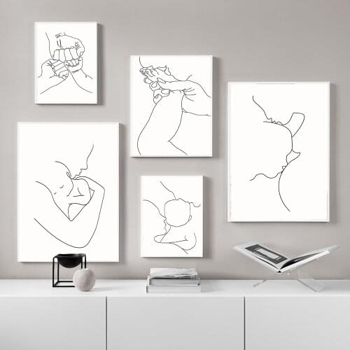 Family Portrait Mom Dad Baby Art One Line Drawing Posters Abstract Minimalist Wall Canvas Print Painting Love Kiss Picture Decor