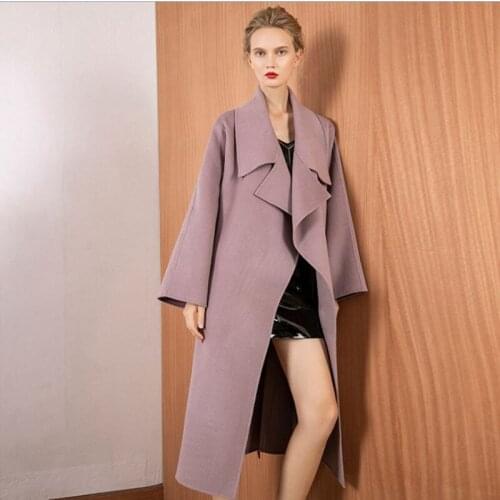 Woolen Double faced wool Overcoat Female Winter big lapel Jacket Women Long warm Ladies with a Belt Outerwear Loose Medium Coat