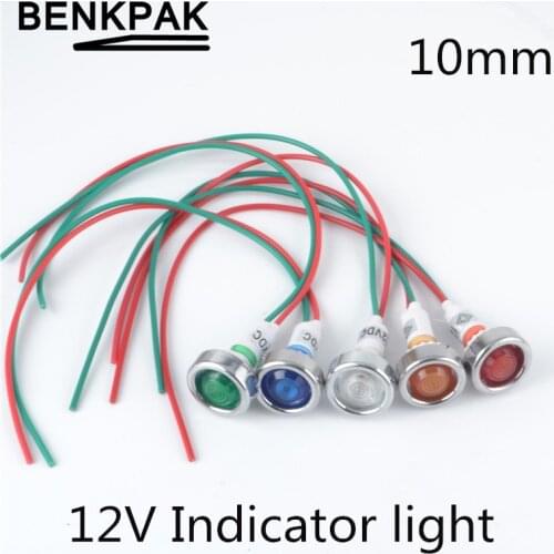 10mm LED Indicator light 12V Signal lamp with wire red yellow blue green white it is LED type NOT neon bulb
