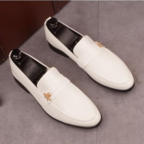 Little bee leather shoes mens breathable single-layer pedal mens shoes pointed toe Korean style shallow mouth white peas shoes