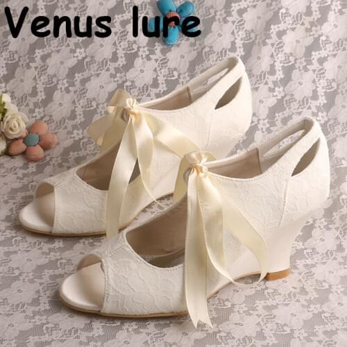 Lace-up High Heels Shoes Wedge Shoes for Wedding Open Toe Mary Janes