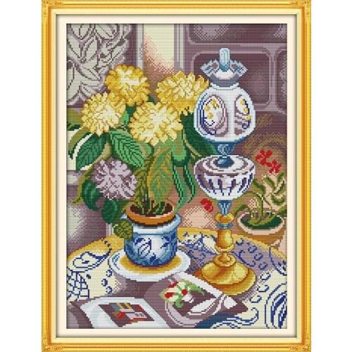 Daisy vase Cross Stitch Kits living Room Printed patterns canvas Flower Embroidery Needlework set Cross-stitch DIY Home Decor