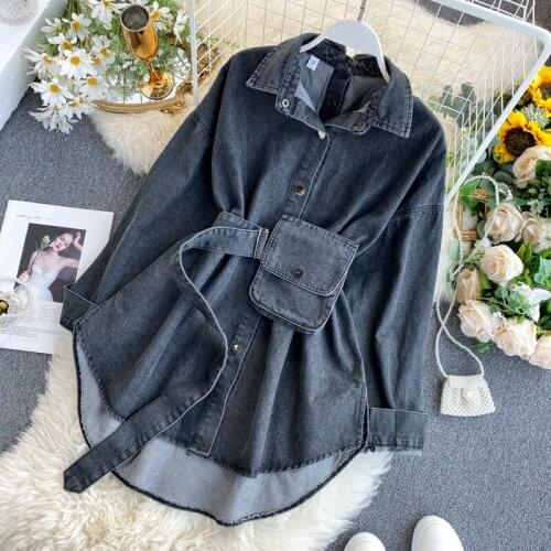 Spring Denim Blouses Women Coat Turn Down Collar Sexy Button Design Womens Denim Shirt Style Ladies Tops