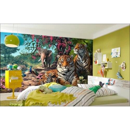 WDBH 3d photo wallpaper custom mural Forest animal tiger elephant oil painting living room home decor 3d wall murals wallpaper