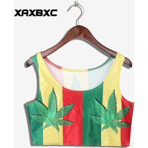 XAXBXC 1002 Summer Sexy Girl Vest Tank Tops Jamaica Colour Weed Leaf Prints Elastic Slim Sleeveless Fitness Women Crop Top