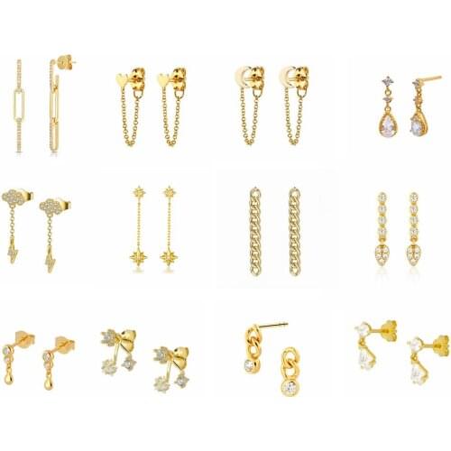 925 Silver Ear Needle Metal Punk Pendant Stud Earrings for Women Gold Silver Color Earrings Fashion Personality Party Jewelry