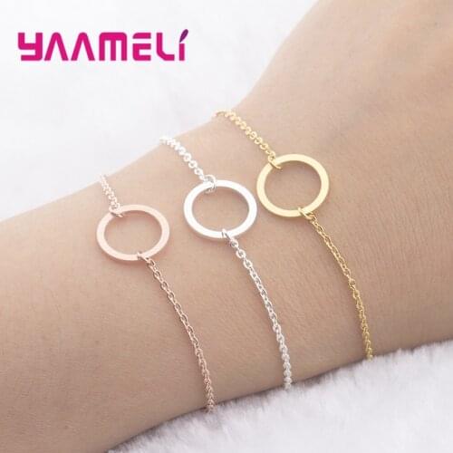 Geometric Hollow Circle Round Charm Bracelet Link Chain 925 Sterling Silver Pop Bracelet Bangle Gift Jewelry Women