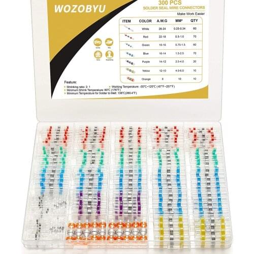 300PCS 7 Sizes Solder Seal Wire Connectors Heat Shrink Butt Connector Butt Splice Electrical Waterproof Insulated Terminals