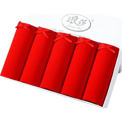 5Pcs Cotton Panties Women Luck Red Seamless Underwear Cute Bow Girls Breathbale Comfort Crotch Briefs Female Size XXL Lingerie