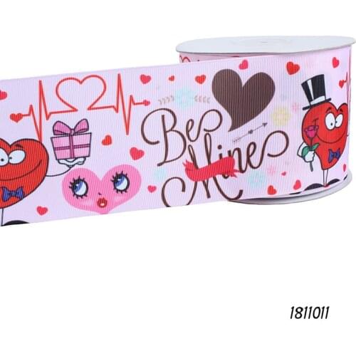 50 yards/lot) New thermal transfer printing love Valentine celebrate heart printed grosgrain ribbon