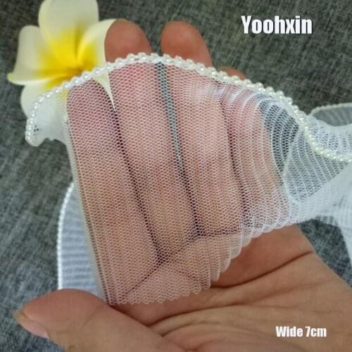 7CM Wide HOT DIY pearl white cotton tulle Embroidery Sewing flower Lace fabric ruffle Applique collar Ribbon Trim dress guipure