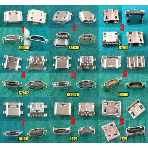 9models Mini Micro USB Jack connector socket Charging v8 port power 7pin for Samsung I9000 I9220 I9300 I8190 I8262D T999 S7562C