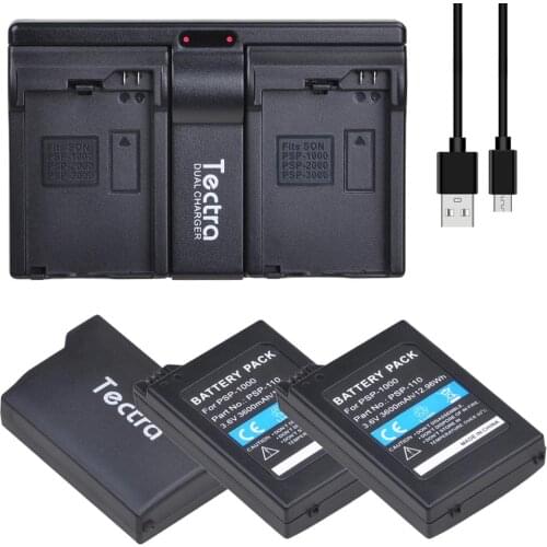 3600mAh 3PCS PSP 1000 PSP-110 Battery+KB USB Dual Charger for Sony PlayStation Portable Console Lithium Batteries