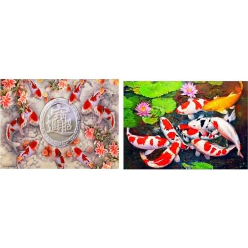 5D Diamond Painting Carp Koi Fish Flower & DIY Diamond Painting By Number Kits, Painting Koi Fish Pond Lotus Paint