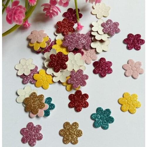 100PCS 20mm Colored Glitter applique flower patch for clothes hair accessories diy for craft scrapbooking