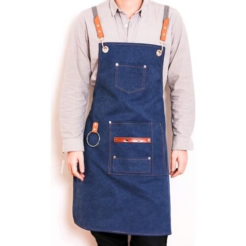 Barber Apron Denim Waterproof Canvas Fashion Coffee Shop Milk Tea Shop Restaurant Men and Women Pinafore Overall