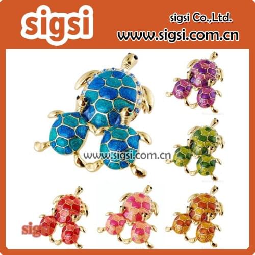 Mothers day enamel three tortoise animal brooches pins women Crystal enamel safety pin Brooch jewelry accessories