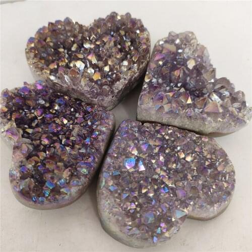 6-7cm Electroplated Natural Amethyst Crystals Love Heart Shape Aura Quartz Healing Stones Home Decor Ornament Purple Dropship