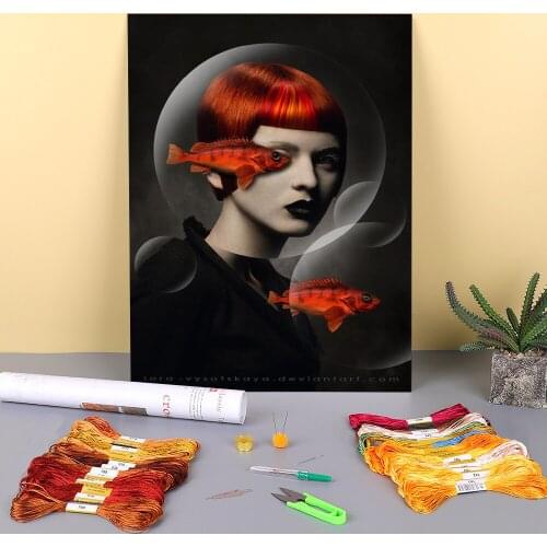 Woman Girl Printed Canvas 11CT Cross-Stitch DIY Embroidery Patterns DMC Threads Handicraft Hobby Handmade Handiwork Gift Magic