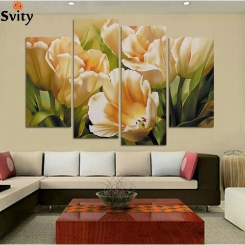Fashion 4 Panel Wall Art print Painting On Canvas oil painting tulip flower Paintings for living room decoration pictures H109