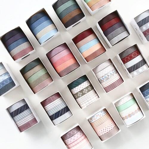 5pcs/pack Striped/Grid/Flowers Basic Solid Color paper Washi Tape Adhesive Tape DIY Scrapbooking Sticker Label Masking Tape