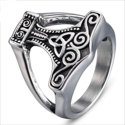 Rings for Jewelry Viking Thors Hammer Ring Nordic Mens Womens Titanium Steel Ring Viking Retro Jewelry