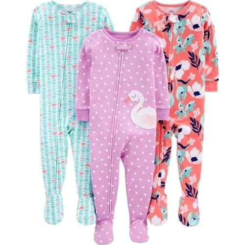 Spring and summer summer cotton jumpsuit romper thread tight bodysuit pajamas boys and girls baby zipper bag feet robe