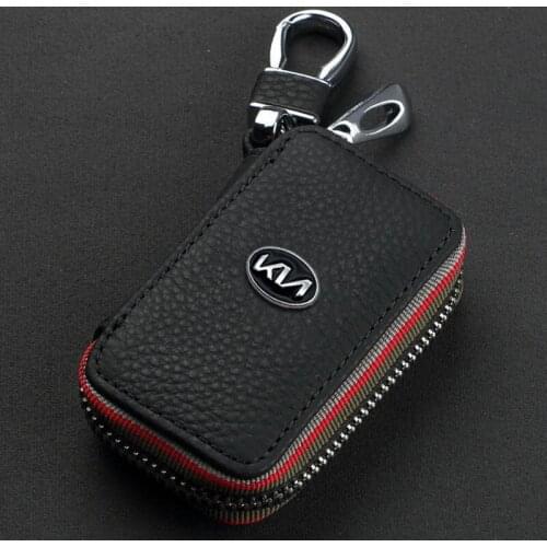 Leather Key Case For Kia K5 K3 Shuma Stonic Picanto Moring KX1 Cerato Metal Keychain Waist Pendant Key Protector Car Accessories