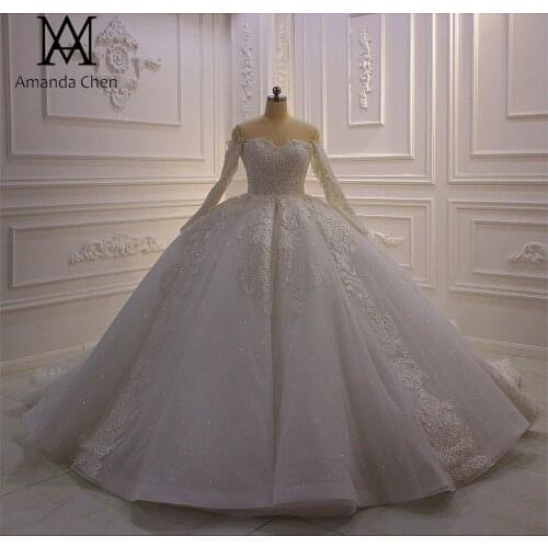 Vestido de noiva Off Shoulder Lace Appliques Ball Gown Detachable Long Sleeves Wedding Dress