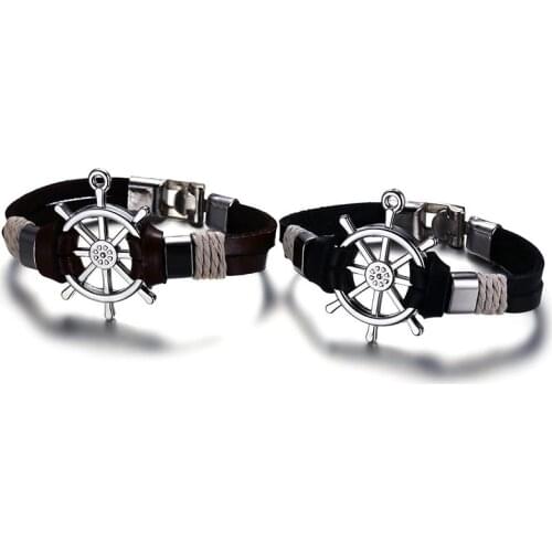 2021 Trendy Accessories Alloy Rudder Leather Material Classical And personalited Bracelet Suitable For Men A Wear Choice