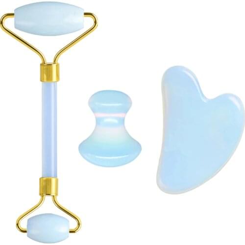 Natural Opal Jade Roller Gouache Scraper For Face Gua Sha Massage Tool Set Facial Roller Massager Guasha Board Jade Massager
