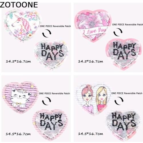 ZOTOONE New Heart Shape Reversible Change Color Sequins Sew on Patch for Clothes DIY Patch Applique Clothing Coat Sweater Crafts
