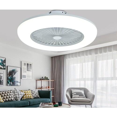 Modern Nordic minimalist ceiling fan light acrylic panel LED smart mute dimming AC 220V factory office living room dimmer