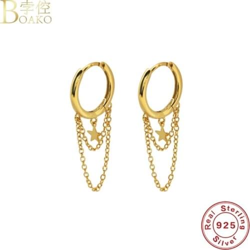 BOAKO S925 Silver Earrings For Women Gold Star Pendiente Piercing Ohrringe Chian Hoop Earrings Aretes Luxury Jewelry Party Gifts