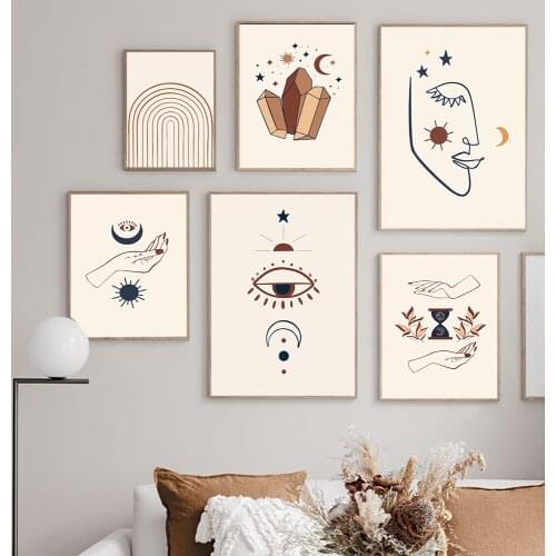 Scandinavian Abstract Moon Sun Art Canvas Painting Line Eye Face Posters And Prints Wall Pictures For Living Room Nordic Decor